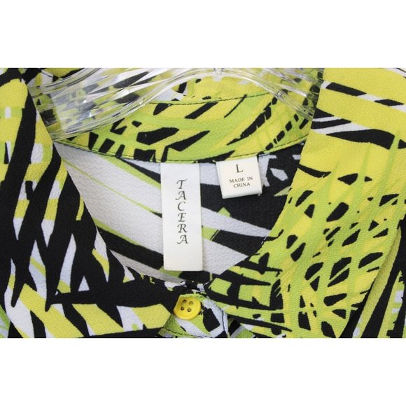 Tacera A-Line Button Down Dress Sleeveless Leaf Print Yellow Black - Picture 9 of 13